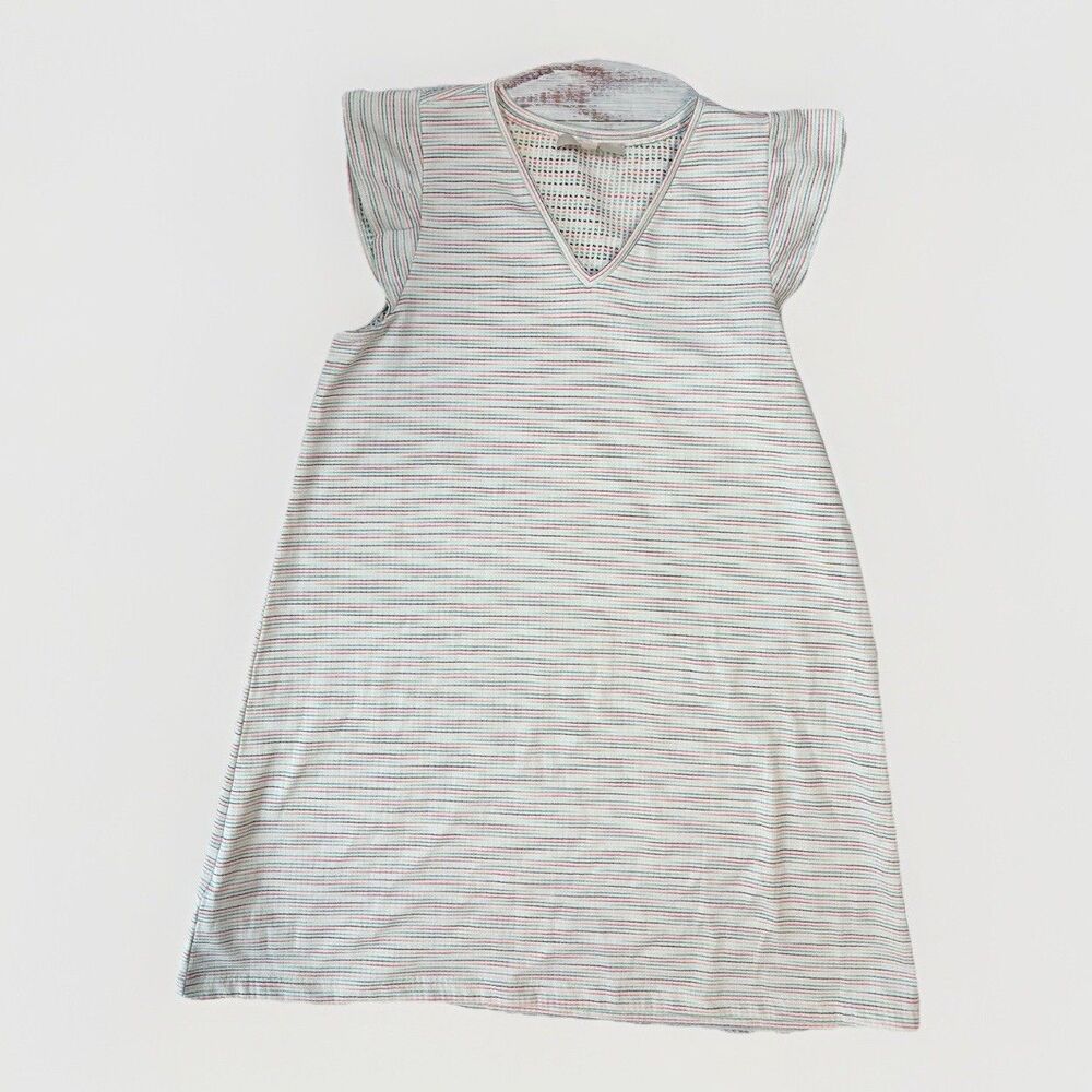 LOFT US Women's Size Large Rainbow Striped Flutter Sleeve Dress Stretch Summer